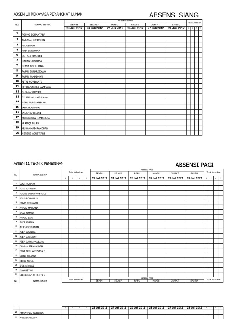 Absen Kelas Rekayasa 2012 | PDF