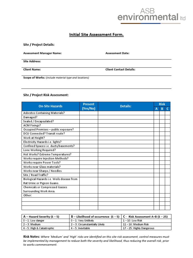 Site Assessment Form | PDF | Risk Assessment | Risk