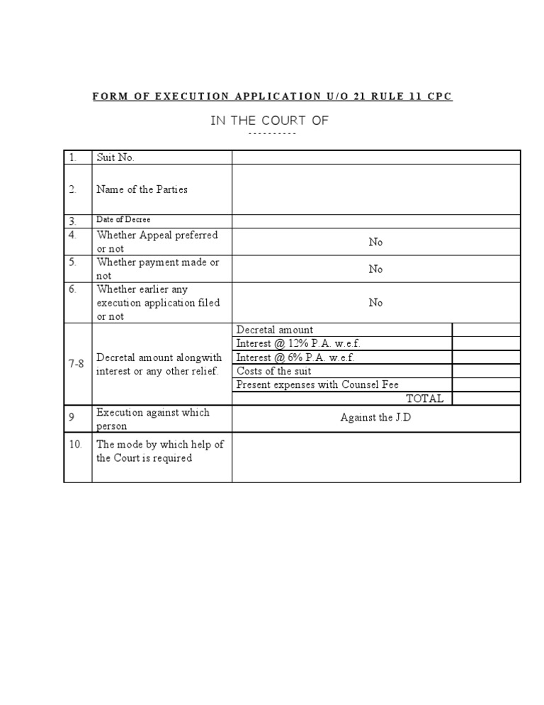 Application for Execution of Decree Against Judgment Debtor to Recover
