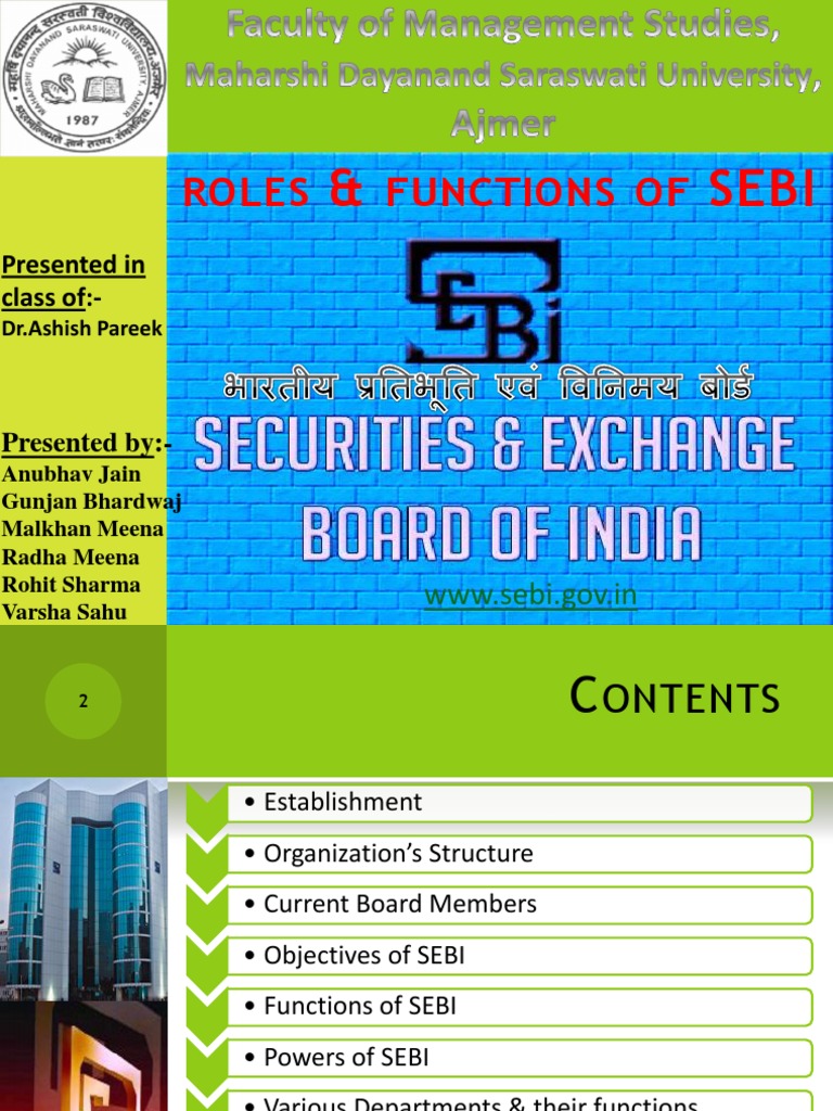 Overview of SEBI's Roles and Functions | PDF
