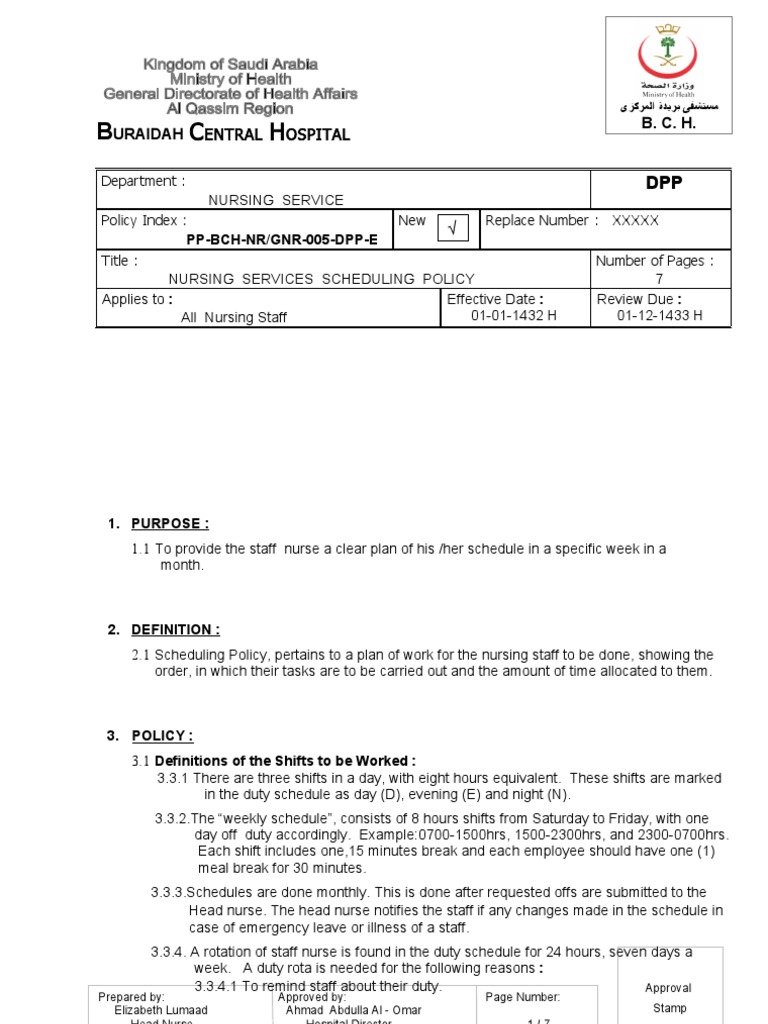 Nursing Services Scheduling Policy | PDF | Workweek And Weekend | Nursing