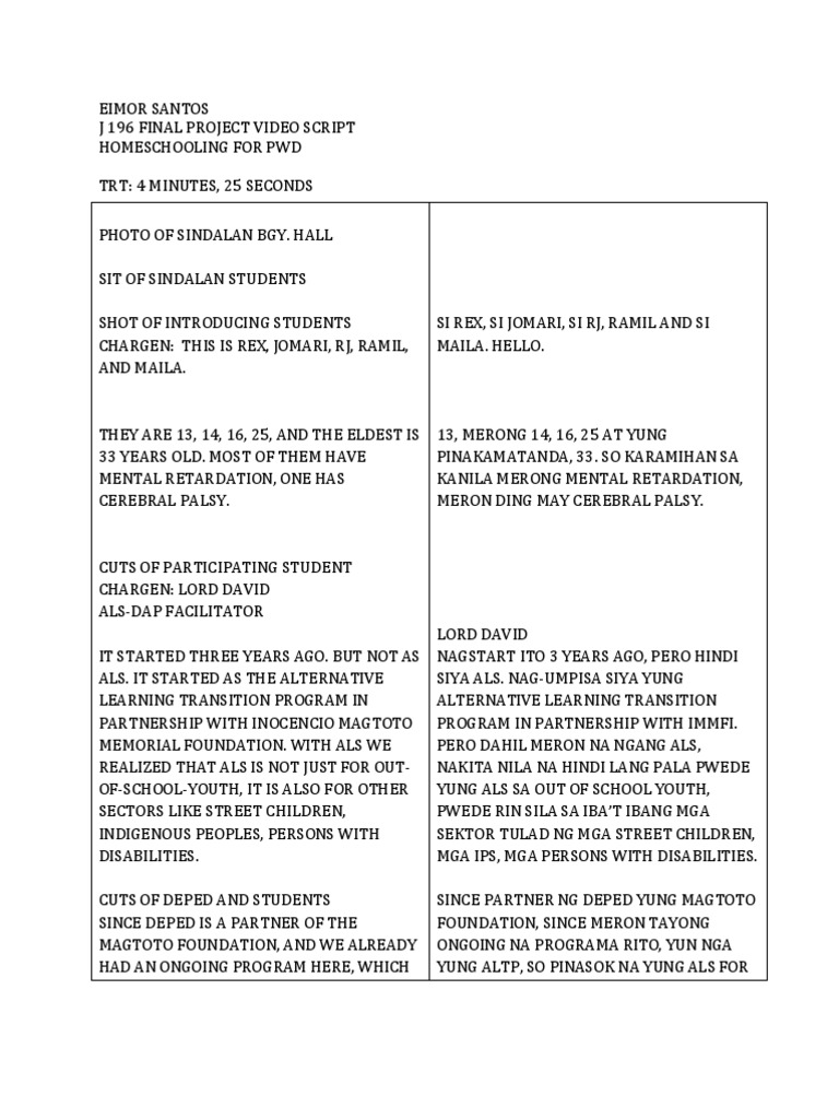 Alternative Learning System For PWDs (Script) | PDF | Special Education ...