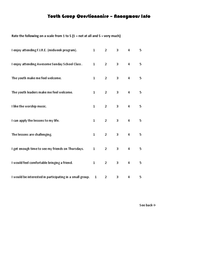 Youth Group Feedback Questionnaire | PDF