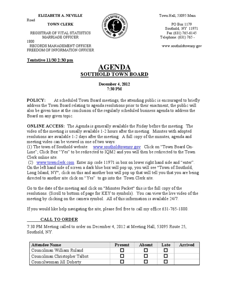 Southold Town Board Agenda Pdf Budget Government