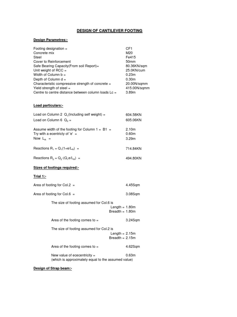 Design of Cantilever Footing PDF Shear Stress Bending