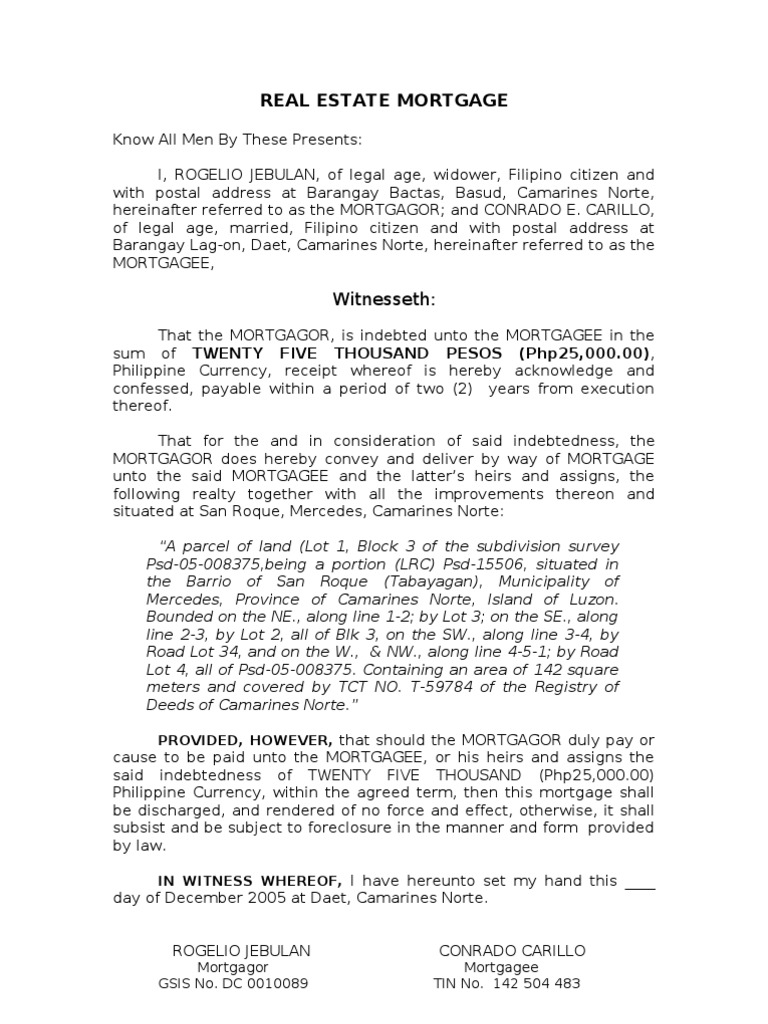 Real Estate Mortgagejebulan Mortgage Law Philippines