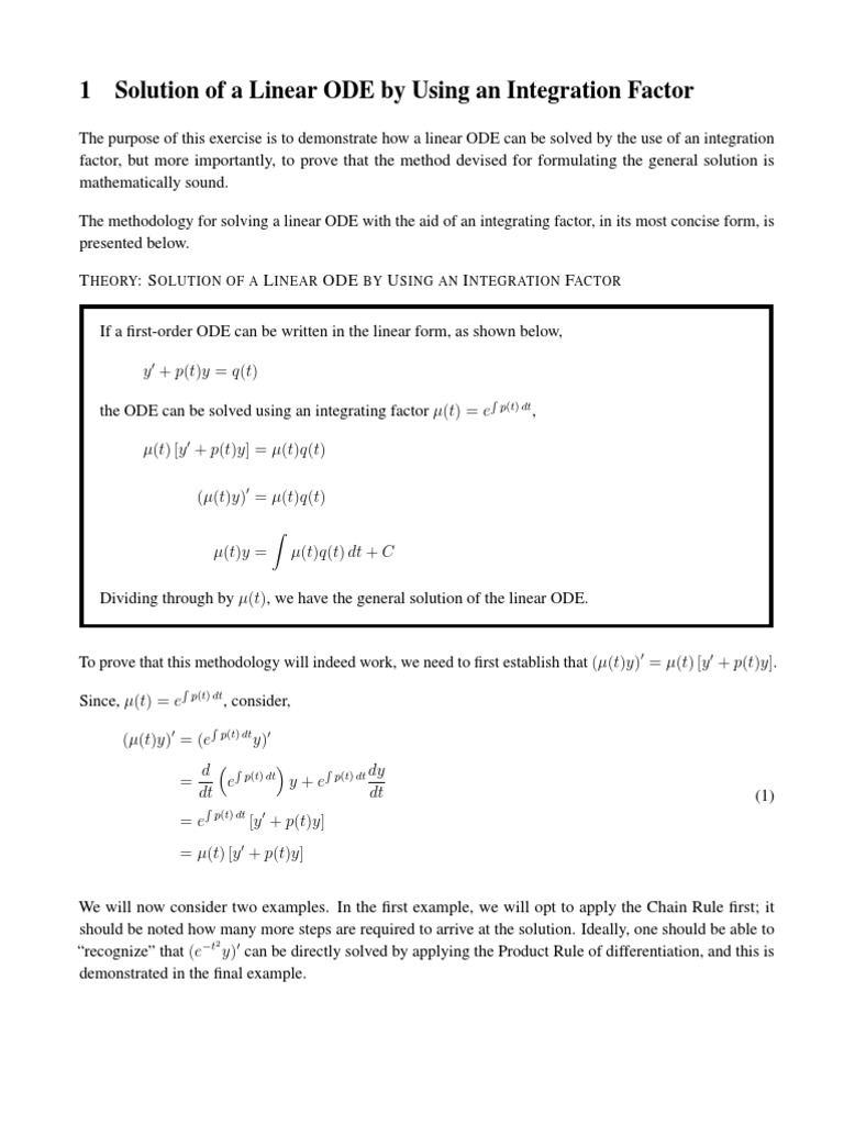 Solving Linear ODEs with Integration Factors | PDF | Ordinary ...