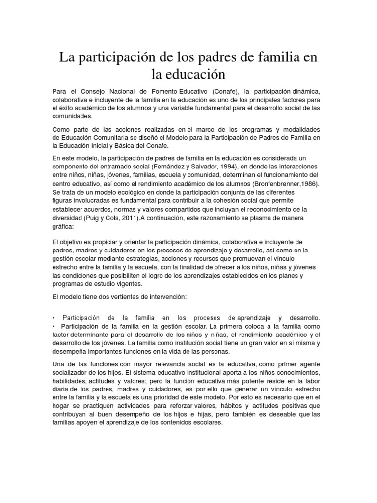 La Participación de Los Padres de Familia en La Educación | PDF ...
