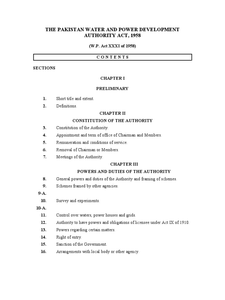The Pakistan Water and Power Development Authority Act, 1958 PDF