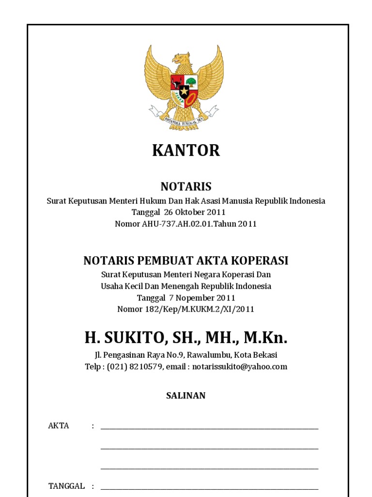 Contoh Cover Akta Notaris dan Formatnya | PDF