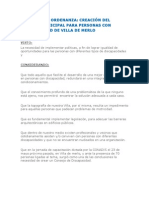 Proyecto de Ordenanza - Creación Del Concejo Municipal de Discapacidad