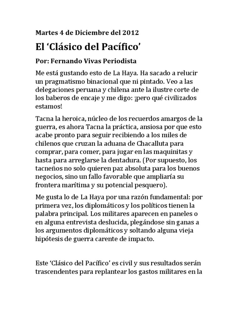 El clásico del Pacífico. Por Fernando Vivas