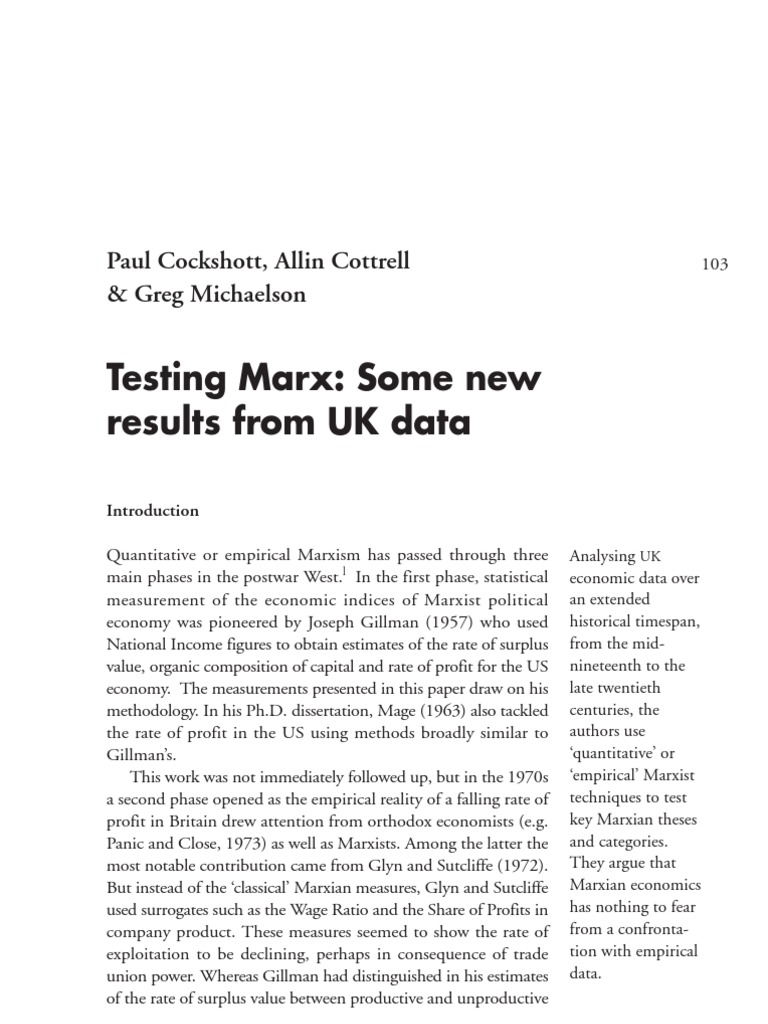 Testing Marx With Input Output Tables | PDF | Exploitation Of Labour ...