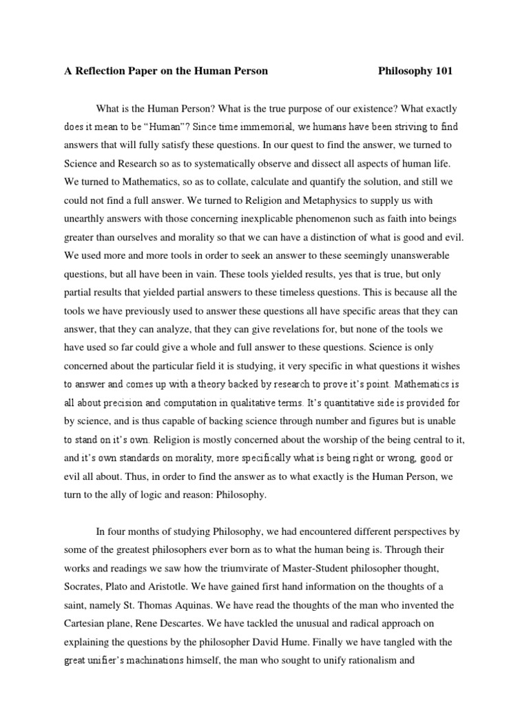 Reflection on the Human Person in Philosophy | PDF | Soul | Thought