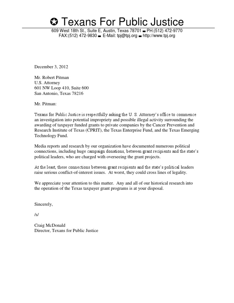 CPRIT Letter | PDF