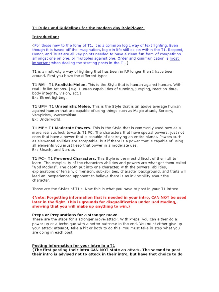 T1 Roleplay Rules and Guidelines PDF Professional Wrestling Leisure