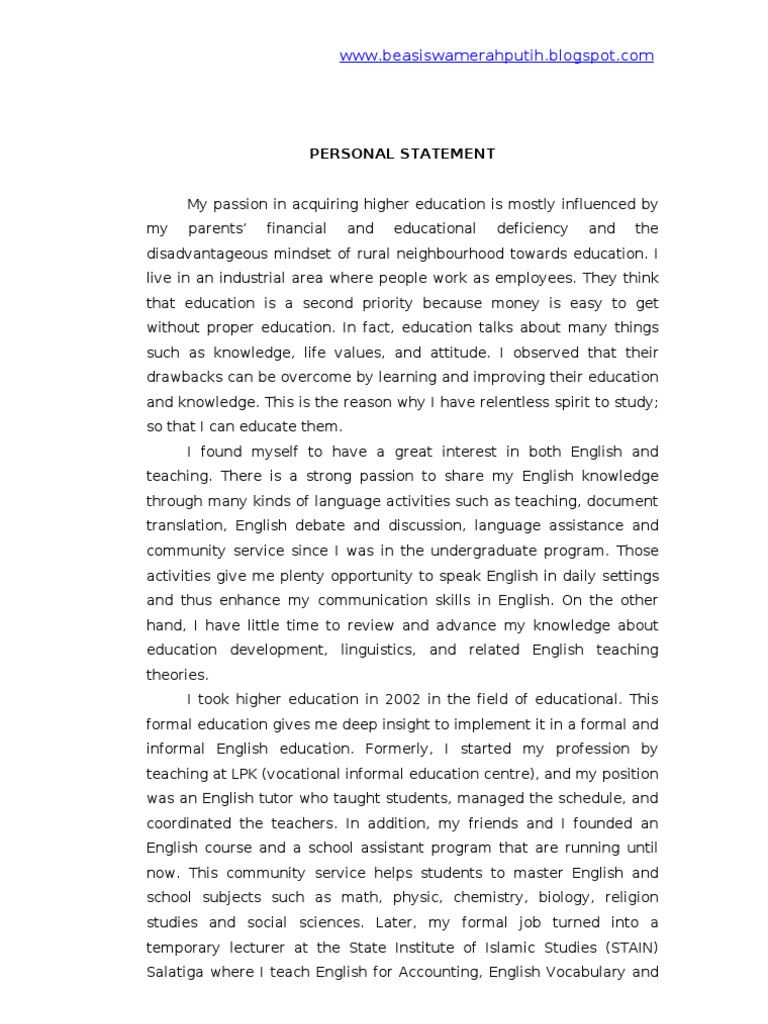 personal statement for teaching english as a foreign language