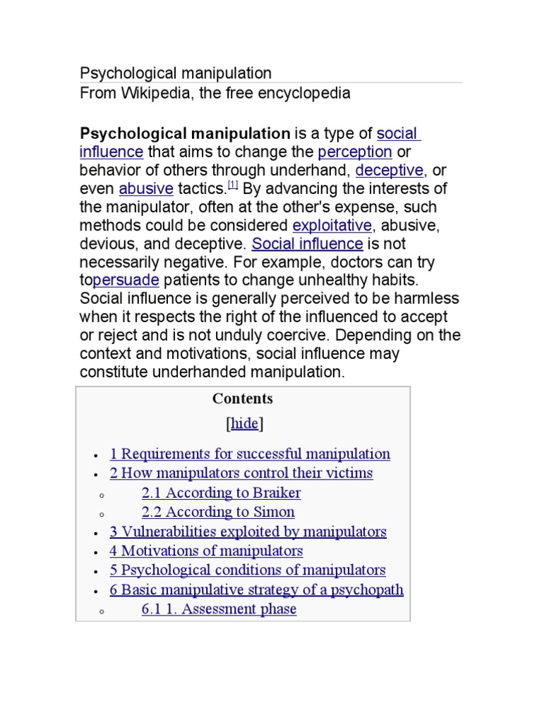Psychological Manipulation | PDF | Narcissism | Psychological Manipulation