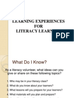 Learning Experiences For Literacy Learners