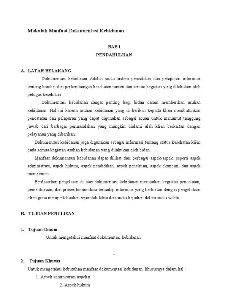 Contoh Makalah Manfaat Dokumentasi Kebidanan