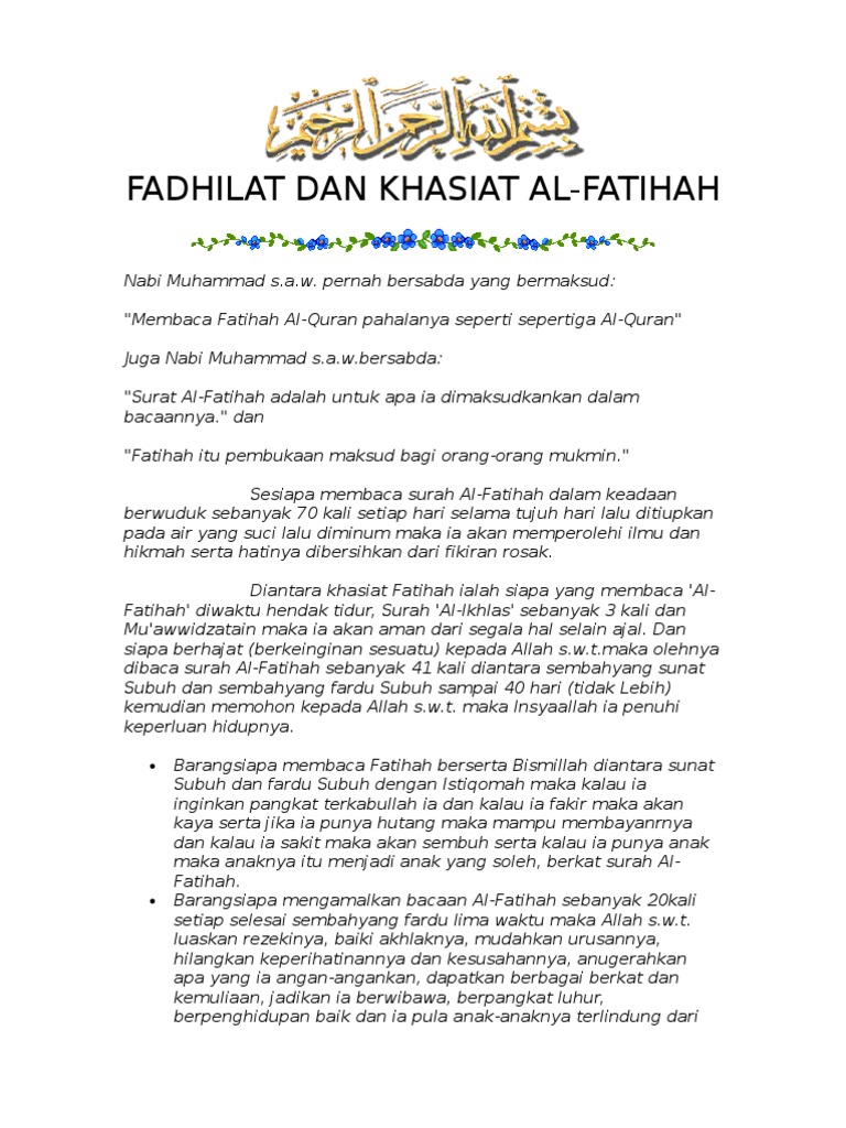 Fadhilat Dan Khasiat Al Fatihah Pdf