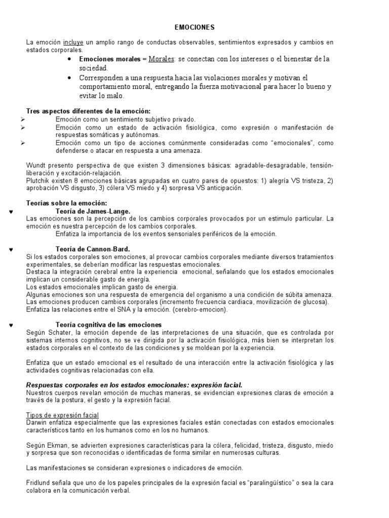 Teorías y Respuestas de las Emociones | PDF | Sinapsis | Acetilcolina