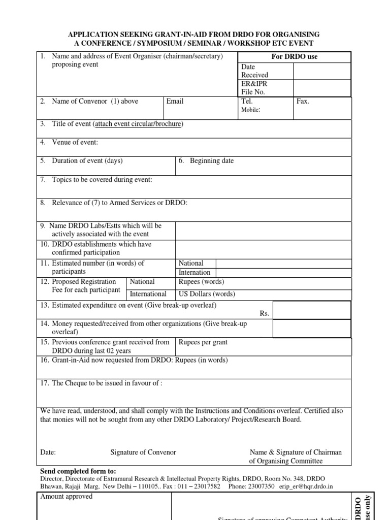 DRDO Grant Application for Events | PDF
