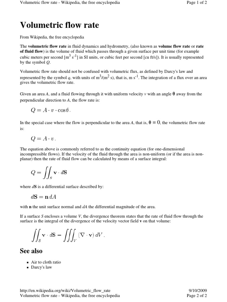 Fluid Dynamics: Volumetric Flow Rate | PDF