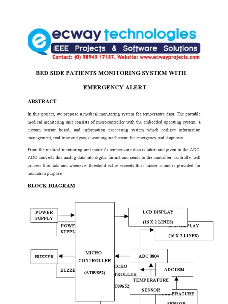Bed Side Patients Monitoring System With Emergency Alert | PDF