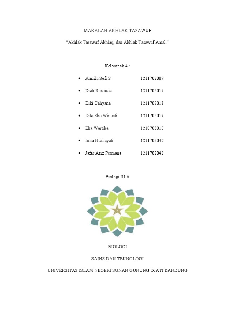 MAKALAH AKHLAK TASAWUF