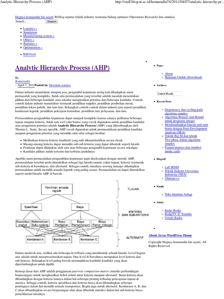 Analytic Hierarchy Process (AHP) | PDF