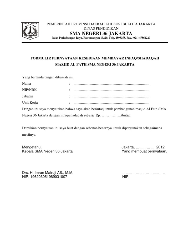 Surat Pernyataan Membayar Infaq Pdf