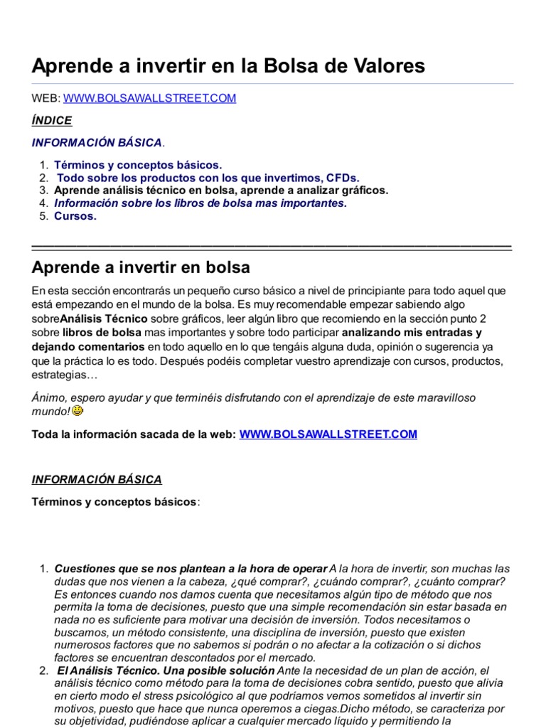 Guía para Invertir en la Bolsa de Valores | PDF | Análisis técnico ...