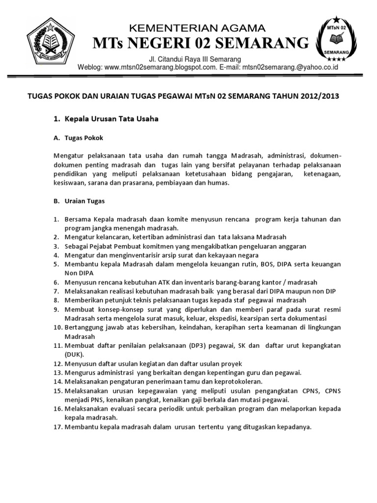 33. URAIAN TUGAS PEGAWAI 2012