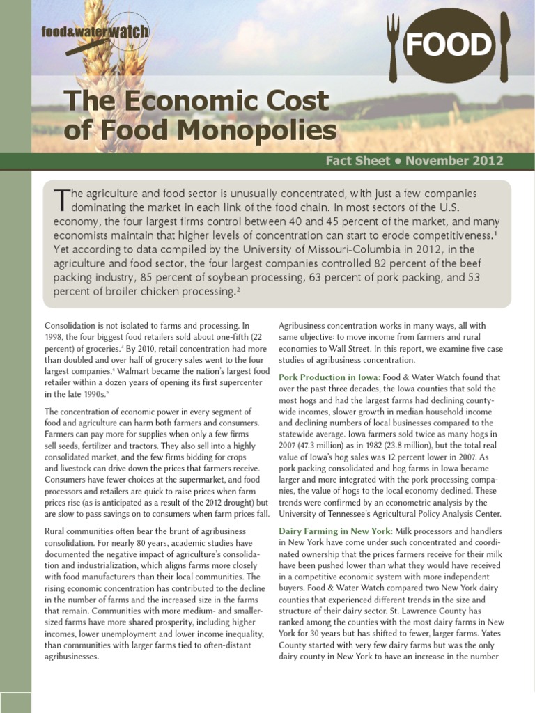 The Economic Costs of Food Monopolies | PDF | Farms | Grocery Store