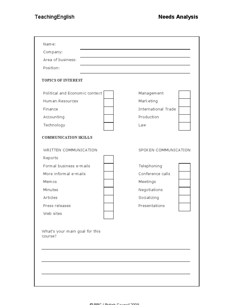 Needs Analysis | PDF