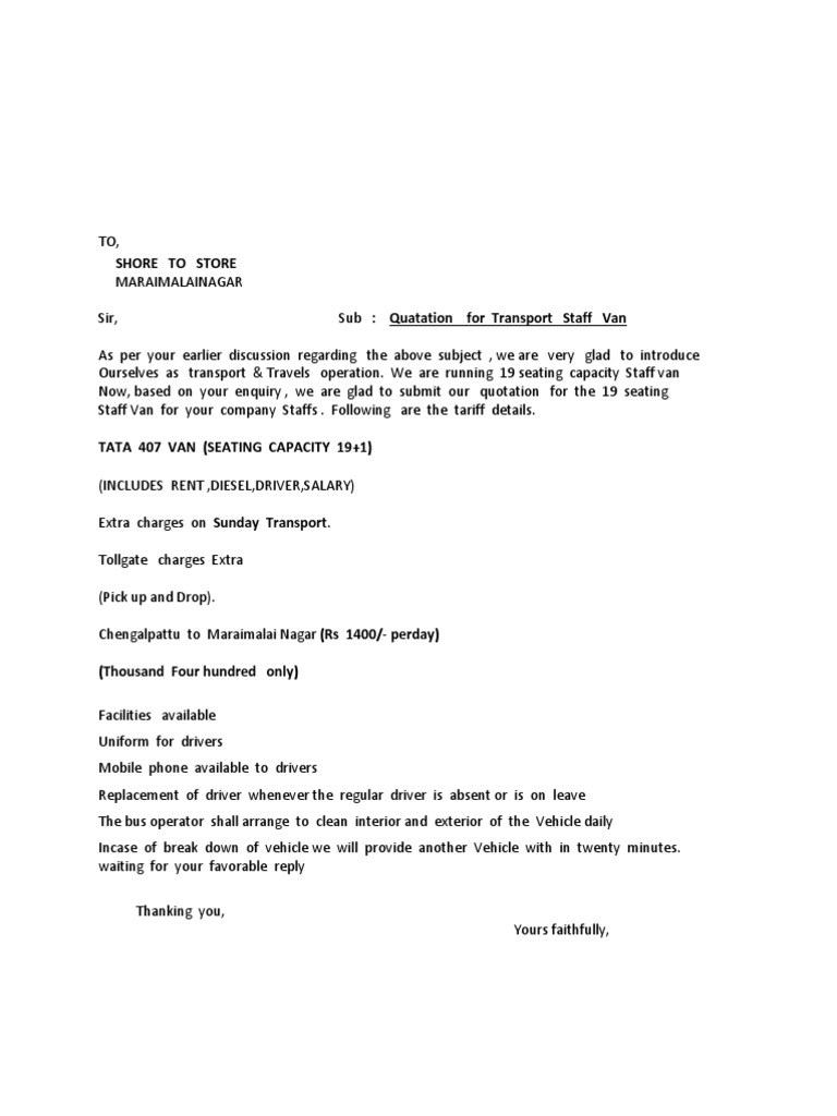 Quotation for 19-Seater Staff Van Transport | PDF