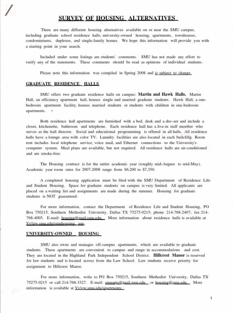 SMU Housing PDF Dormitory Apartment