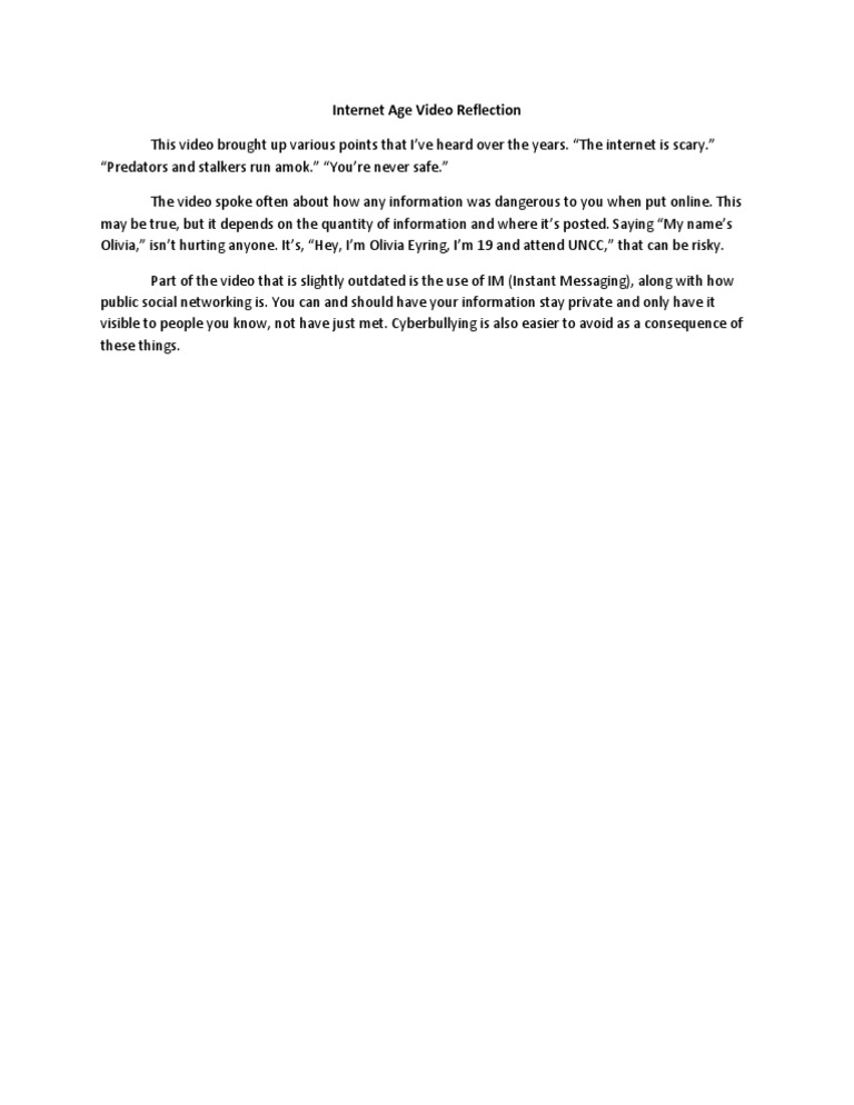 Internet Age Video Reflection | PDF