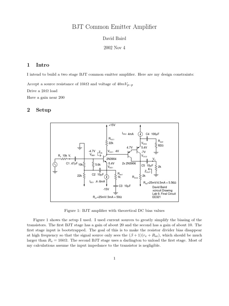 BJT Common Emitter Amplifier Design | PDF | Amplifier | Analog Circuits