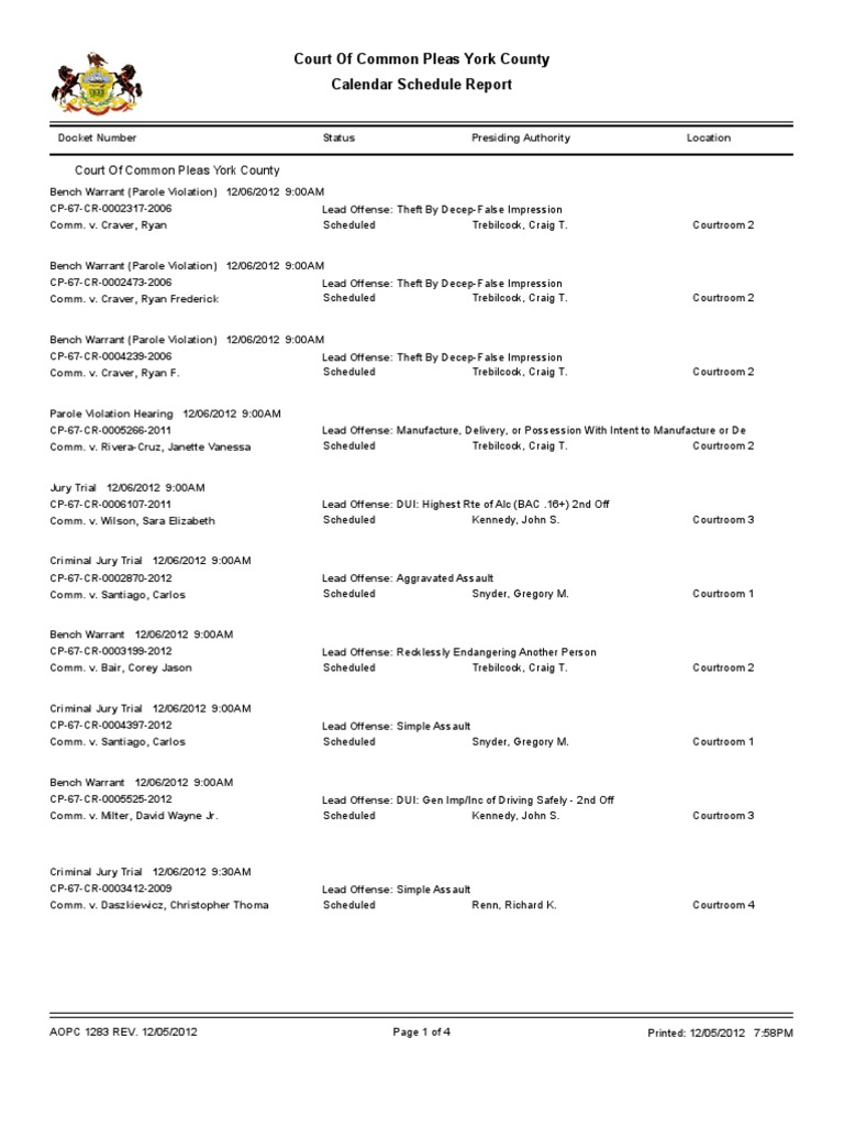 York County Court Schedule For Dec 6 Courtroom Government Information
