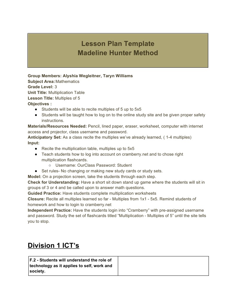 3rd Grade Multiplication Lesson Plan | PDF