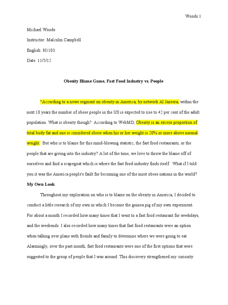 Obesity Blame Game, Fast Food Industry vs. People | PDF