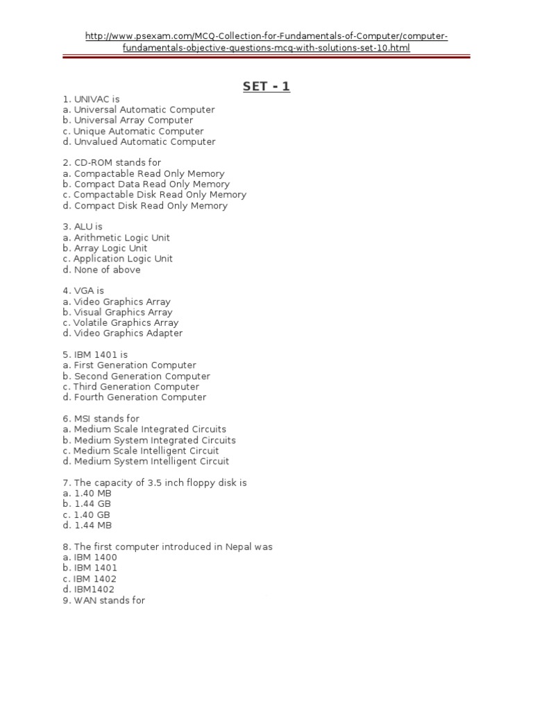 Fundamentals Objective Questions MCQ With Solutions Set 10.html PDF