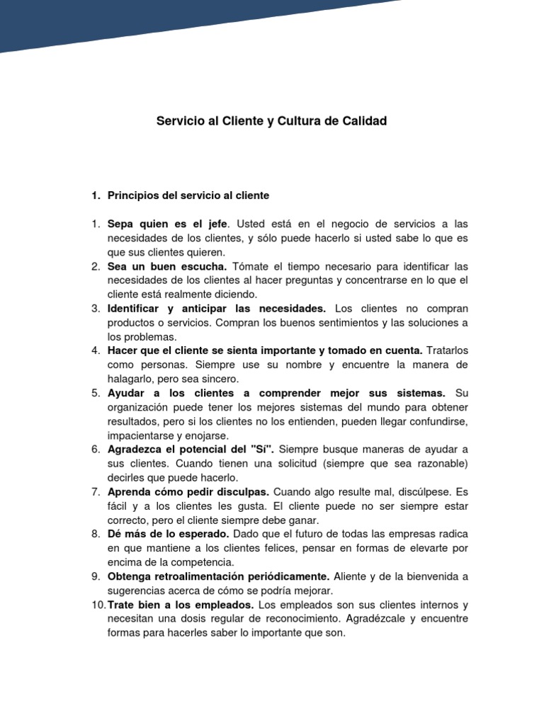 Principios Del Servicio Al Cliente Descargar Gratis Pdf Calidad