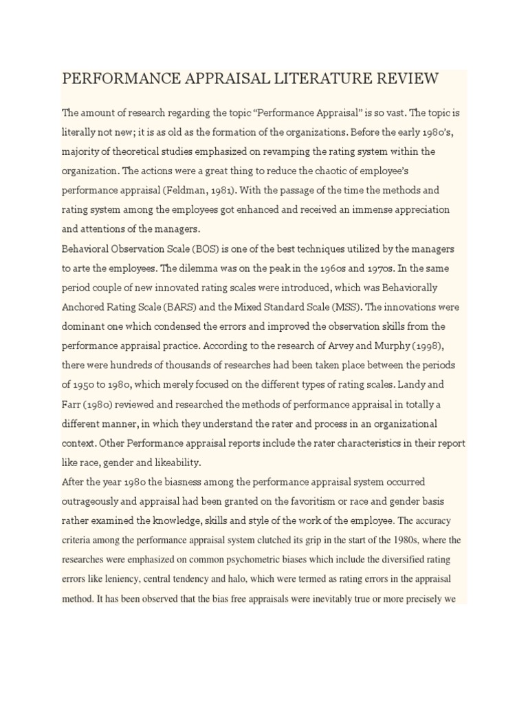 Performance Appraisal Literature Review | PDF | Performance Appraisal ...