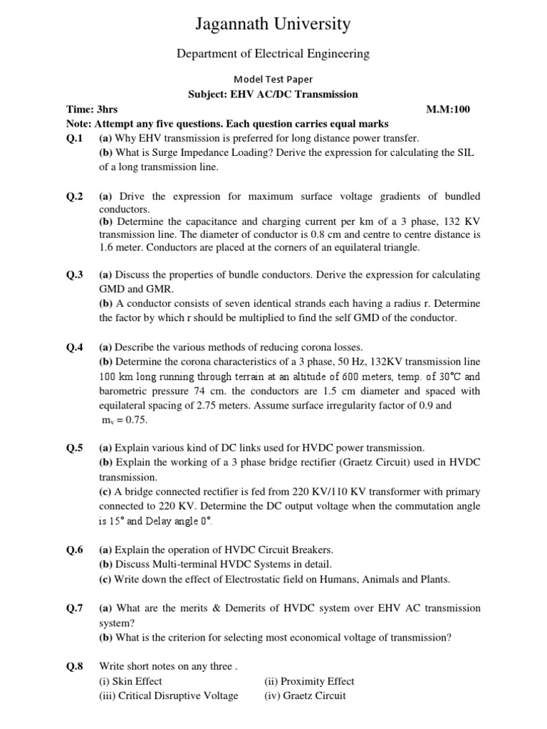 EHV AC/DC Transmission Test Paper | PDF
