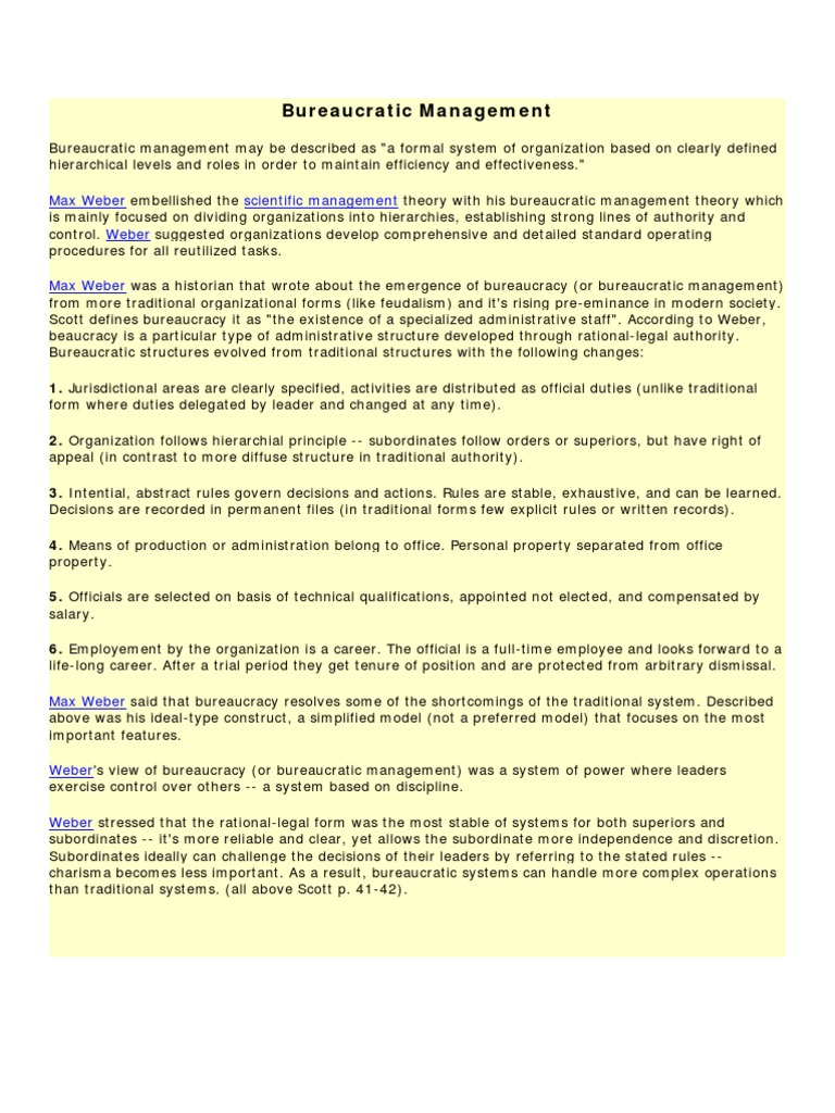Max Weber's Bureaucratic Management Theory | PDF | Bureaucracy | Max Weber