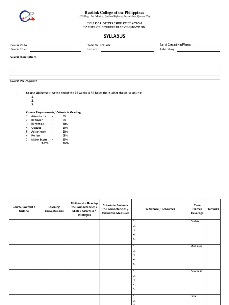 Syllabus Form | PDF