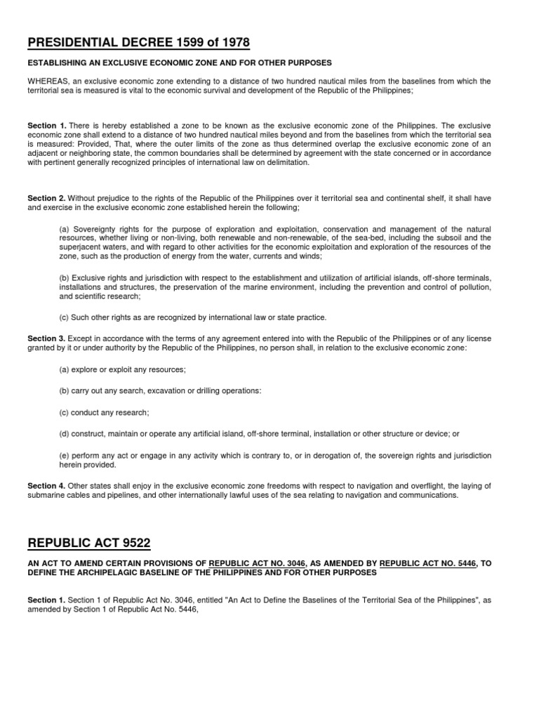 Presidential Decree 1599 of 1978 | Territorial Waters | Exclusive ...